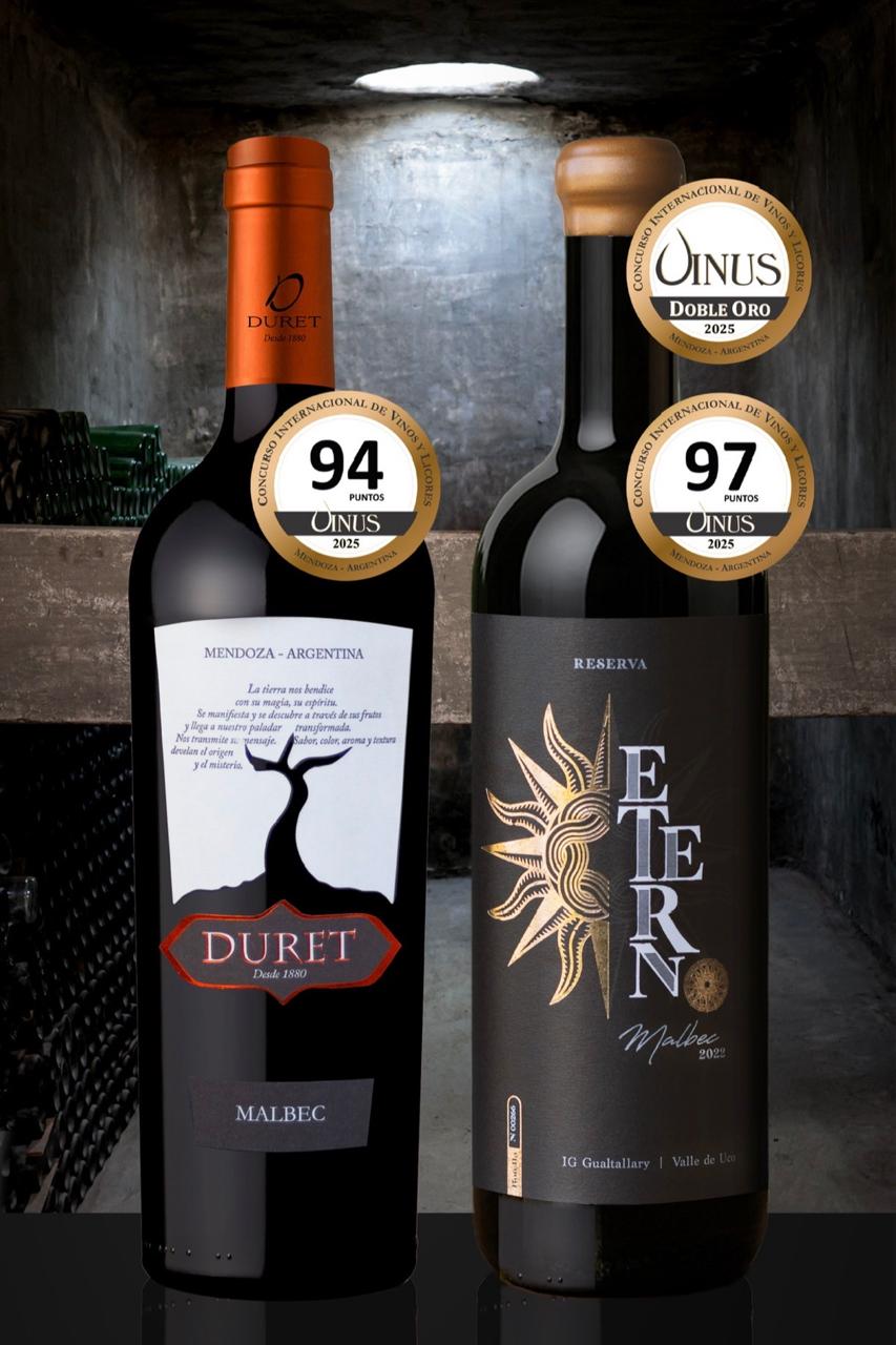 Duret Malbec 94 puntos y Eterno Malbec Reserva 97 puntos — Concurso Internacional Vinus 2025